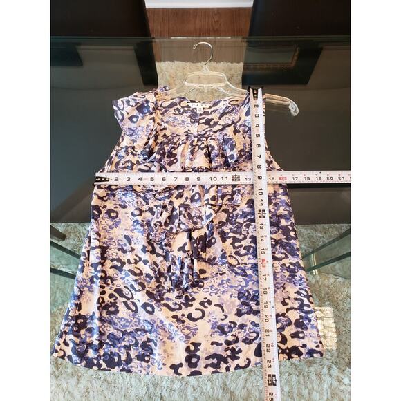 CAbi Blouse Top Womens XS White Animal Print Cascade Ruffle Sleeveless Pullover - Picture 8 of 12